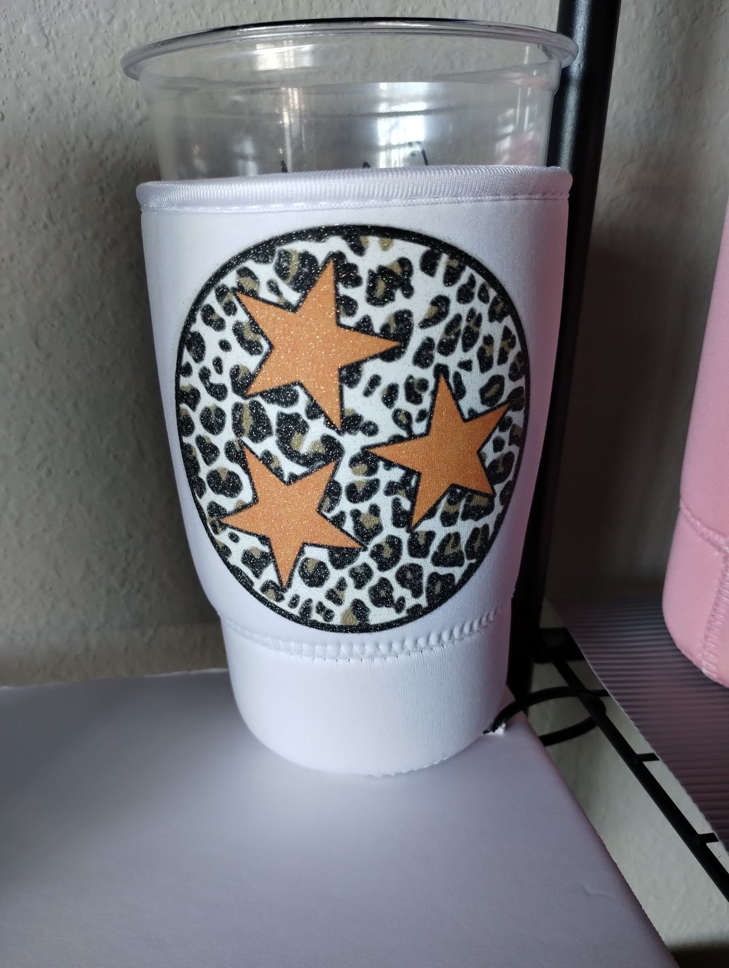 Leopard Glitter TriStar koozie
