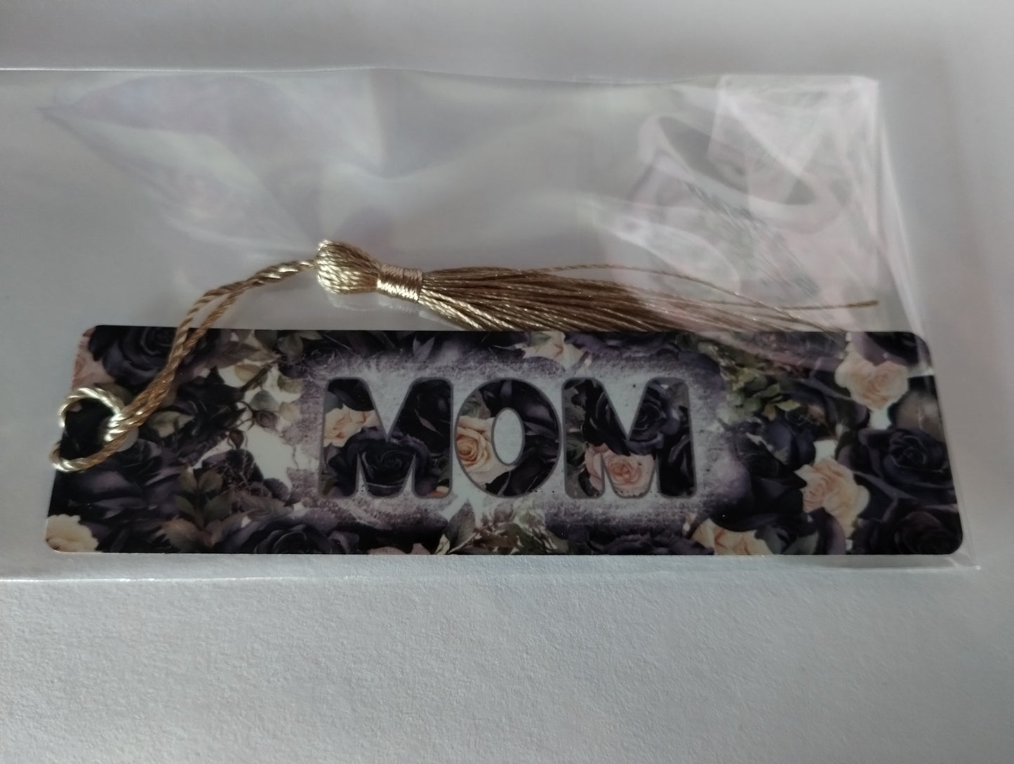 Mom black and gold rose metal bookmark