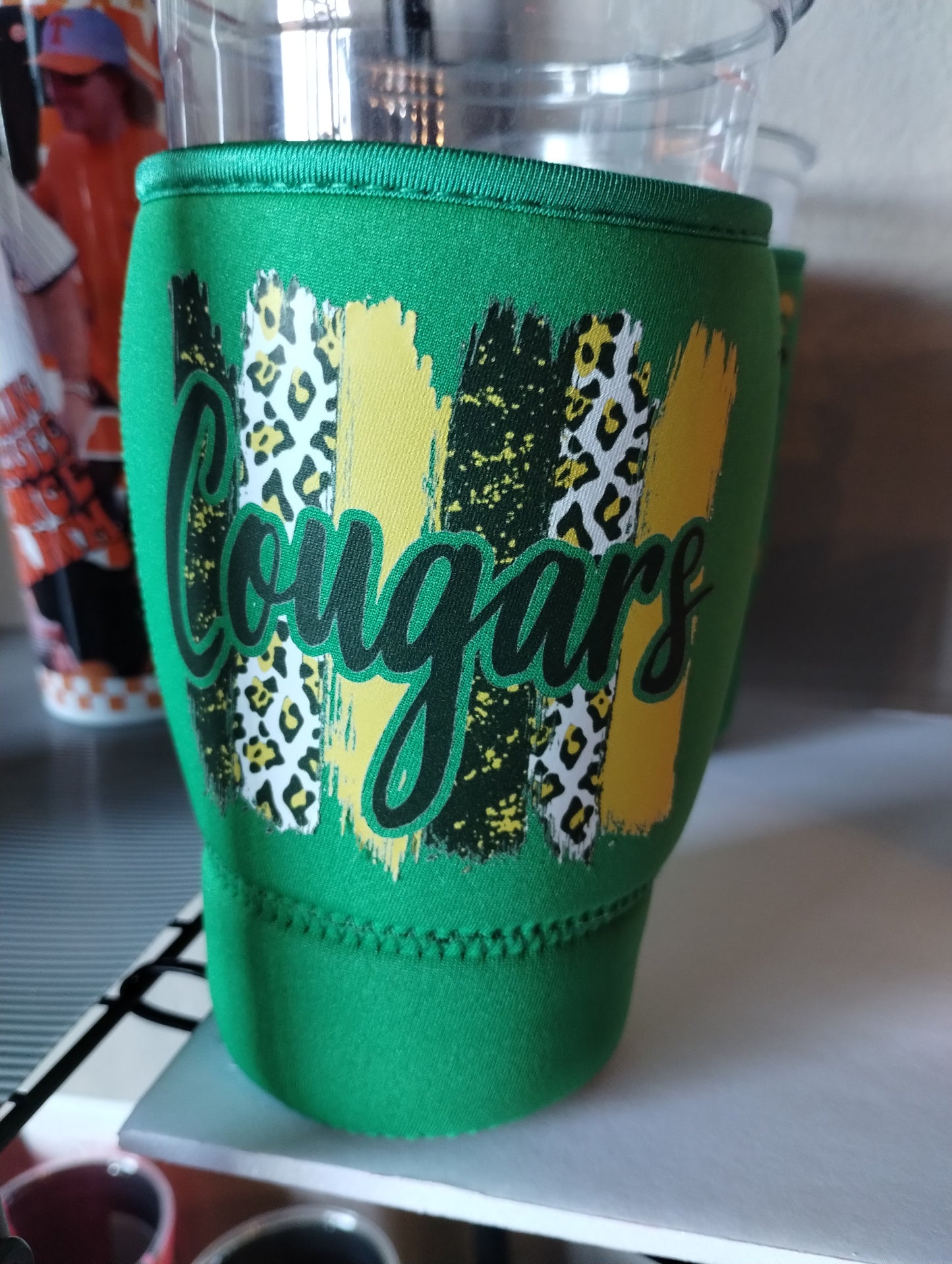 Green Cougars koozie
