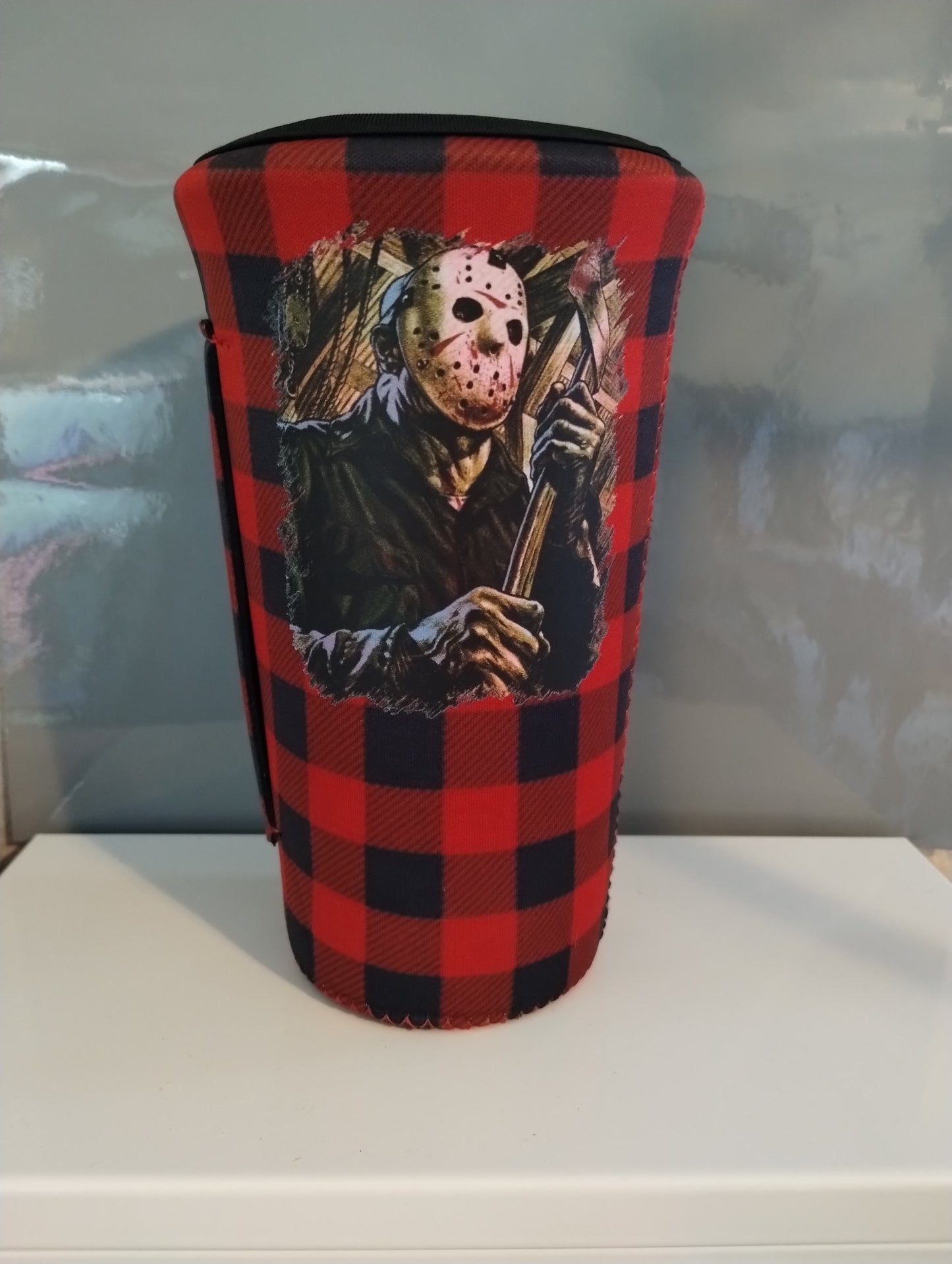 Jason Voorhees plaid koozie