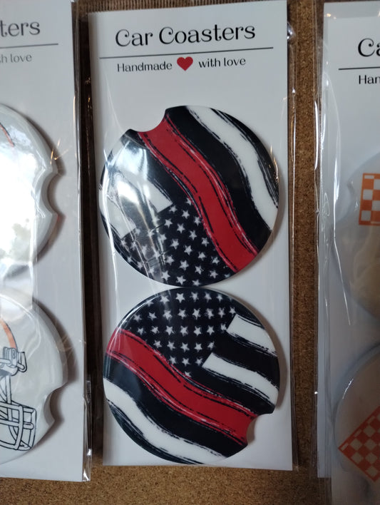 Red stripe ceramic car coasters