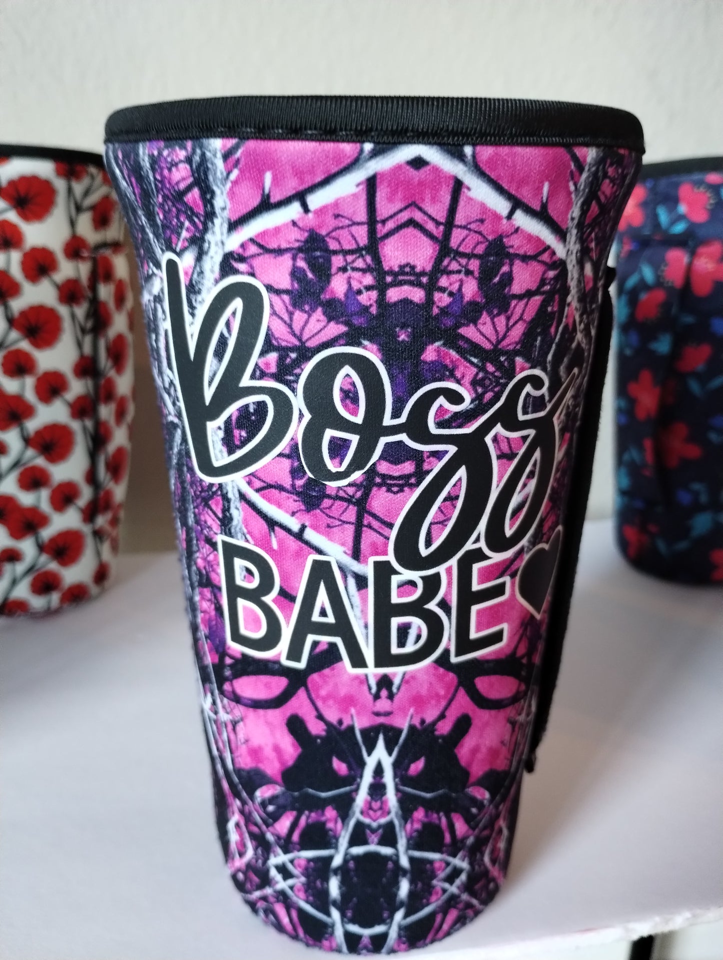 Boss babe pink camo koozie