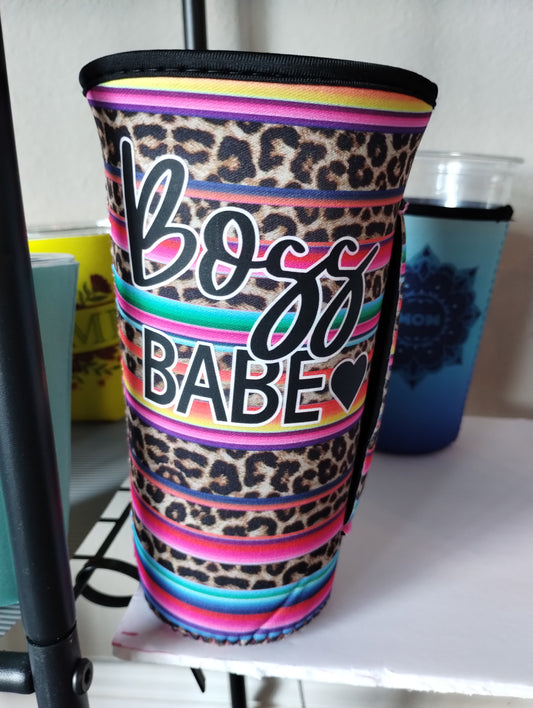 Boss babe striped koozie