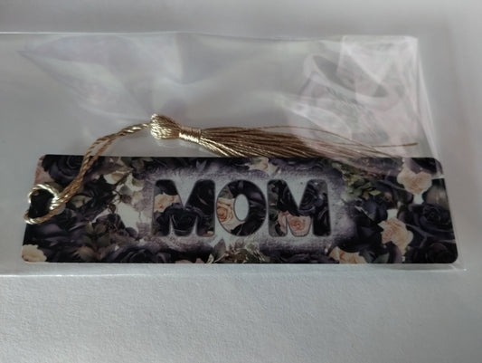Mom black and gold rose metal bookmark