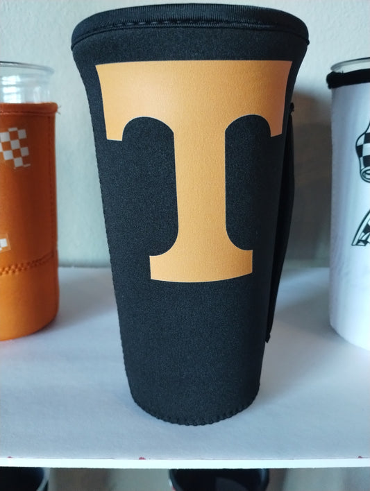 Black koozie with orange power T TN