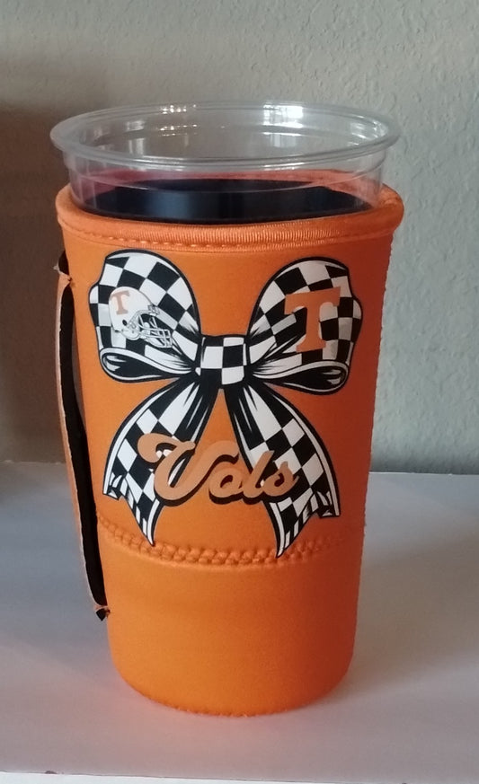 TN checkered bow koozie