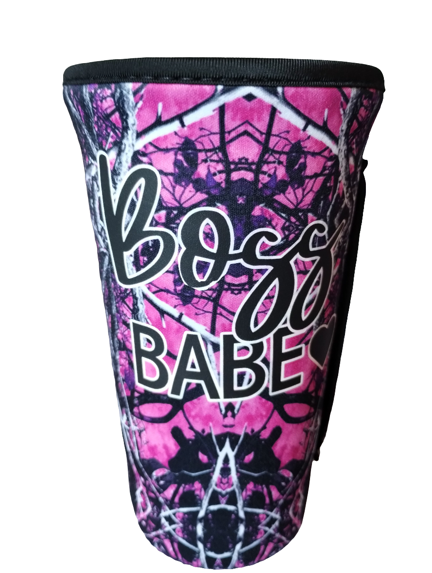 Boss babe pink camo koozie